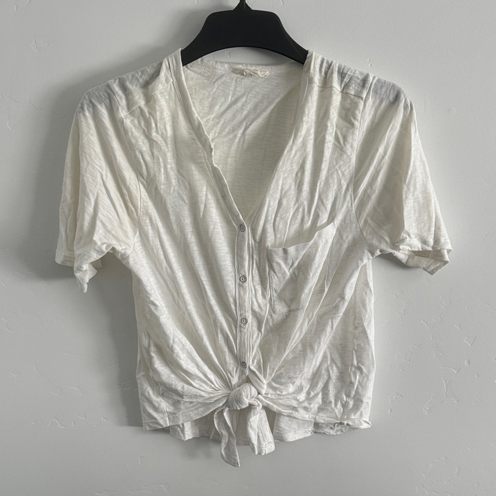 Caslon White Tie-Front Button-Down Shirt